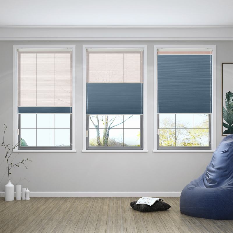 RINO Cord Lift Blackout TriShades Day/Night Honeycomb Shade Pink Sheer