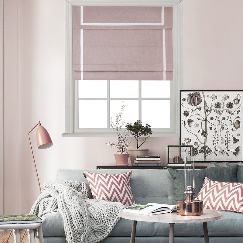 Stripe Print Polyester Roman Shade In Pink