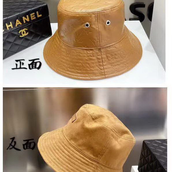 20冬季最新专柜款-路易威登LV新款麂皮绒拼皮绒双面压花皮革渔夫帽，超显质感