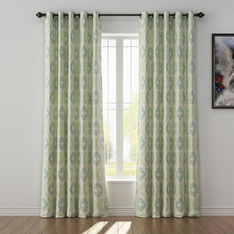 Nature Print Polyester Linen Curtain Drapery TUSCANY