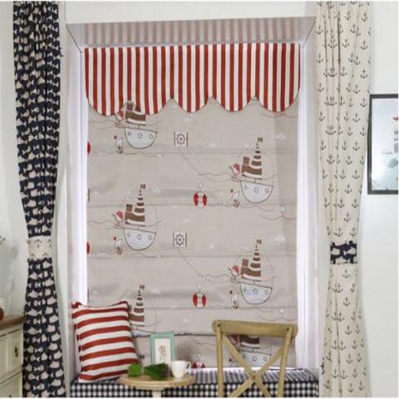 Cartoon Print Polyester Roman Shade In Red