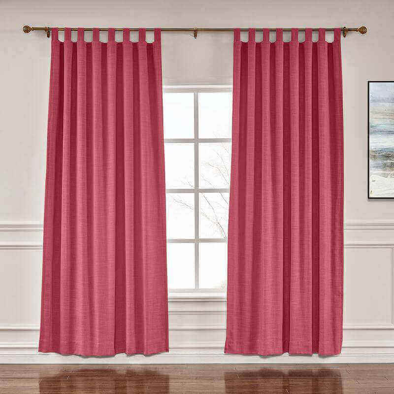 CUSTOM Liz Burgundy Red Polyester Linen Window Curtain Drapery with Lined