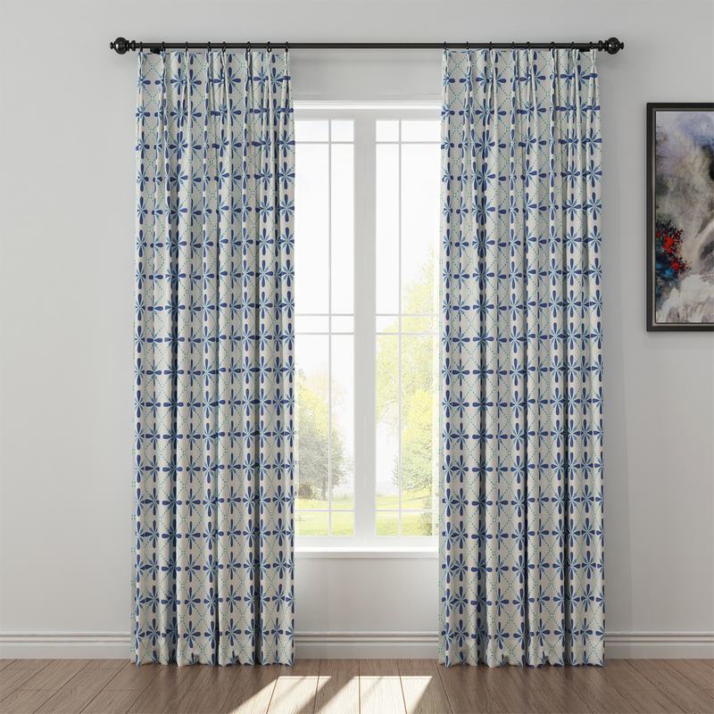 Geometric Print Polyester Linen Curtain Drapery CAMELLIA