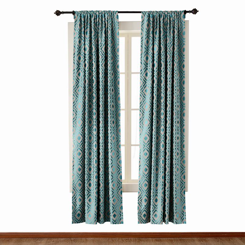 High Density Rhomboid Jacquard Drapery Dust Proof Two-Toned Damask Diamond Curtain NINA