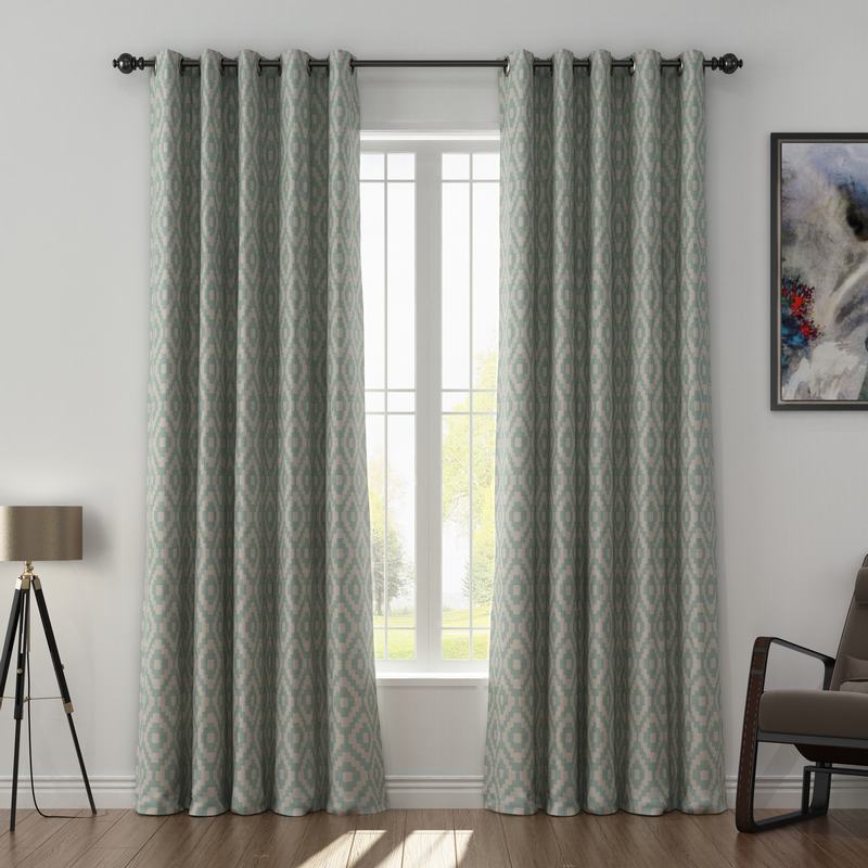 Abstract Print Polyester Linen Curtain Drapery with Privacy Blackout Thermal Lining CHARLOTTE