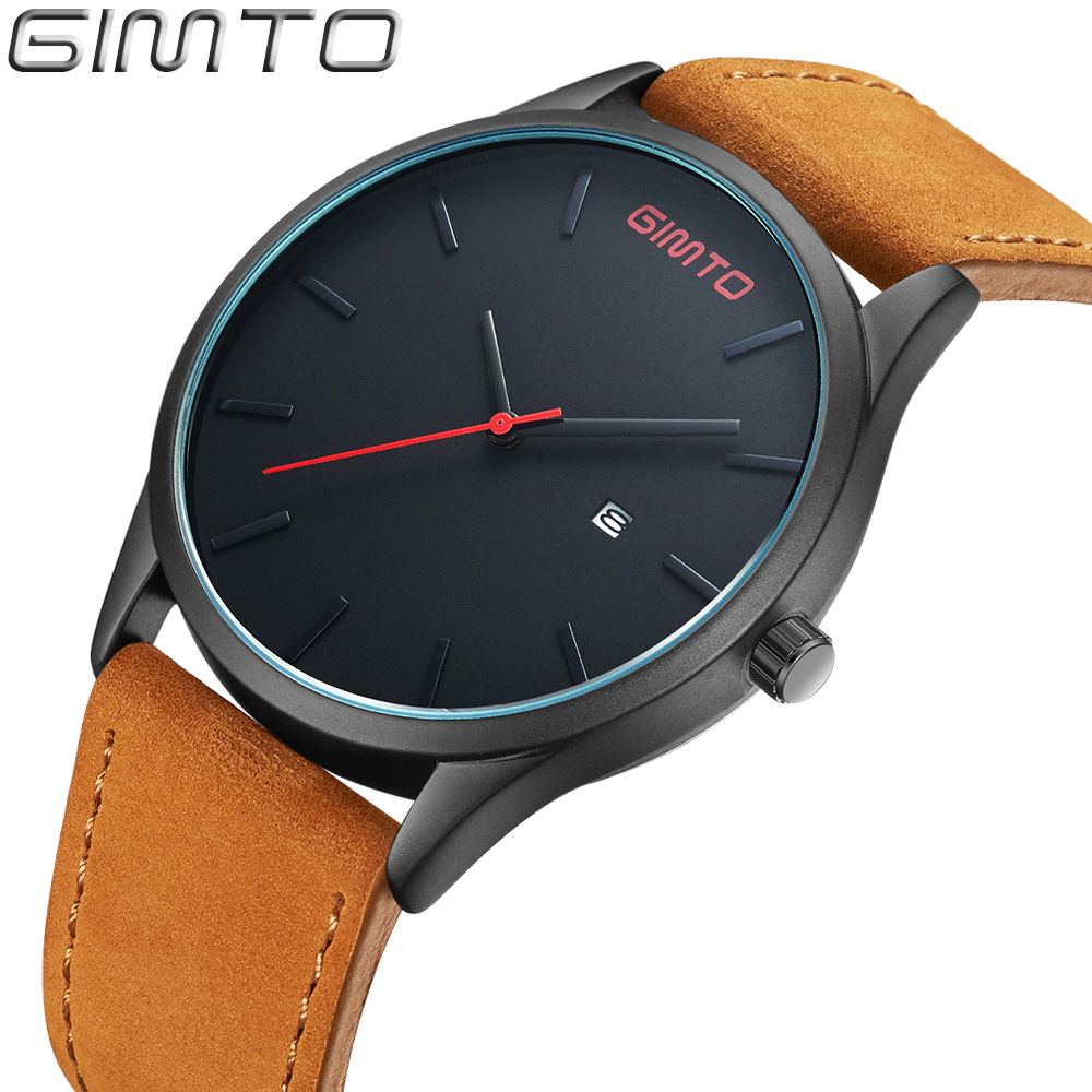 GIMTO Men Watches Fashion Leather Waterproof Quartz Wrist Watch Top Brand Luxury Men Clock Male Watch relojes hombre saat