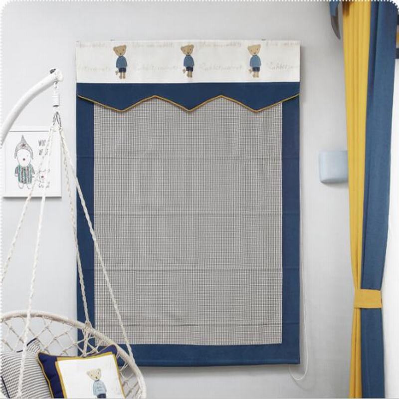 Houndstooth Polyester Cotton Roman Shade In Blue