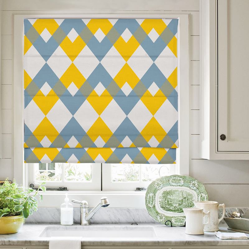 FOX Geometric Print Polyester Linen Roman Shade