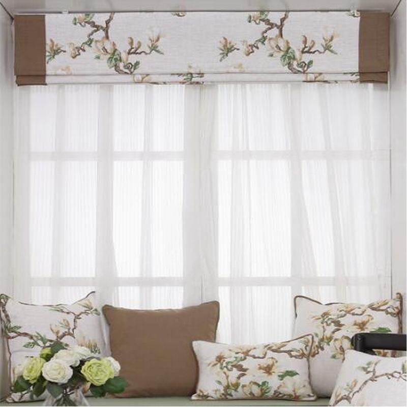 Print Cotton Linen Roman Shade In Brown