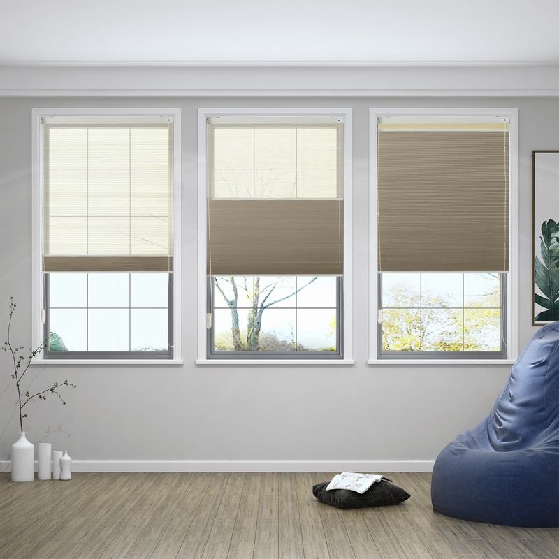 ROPELYN Cord Lift Blackout TriShades Day/Night Honeycomb Shade Beige Sheer