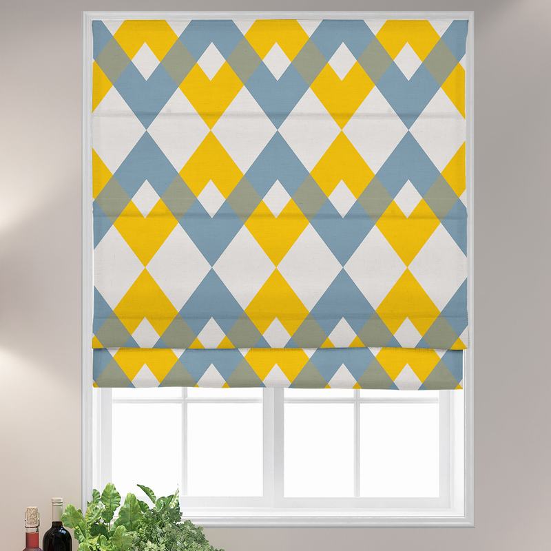FOX Geometric Print Polyester Linen Roman Shade