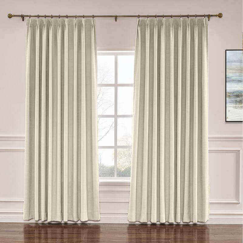 CUSTOM Liz Sand Beige Polyester Linen Window Curtain Drapery with Lined