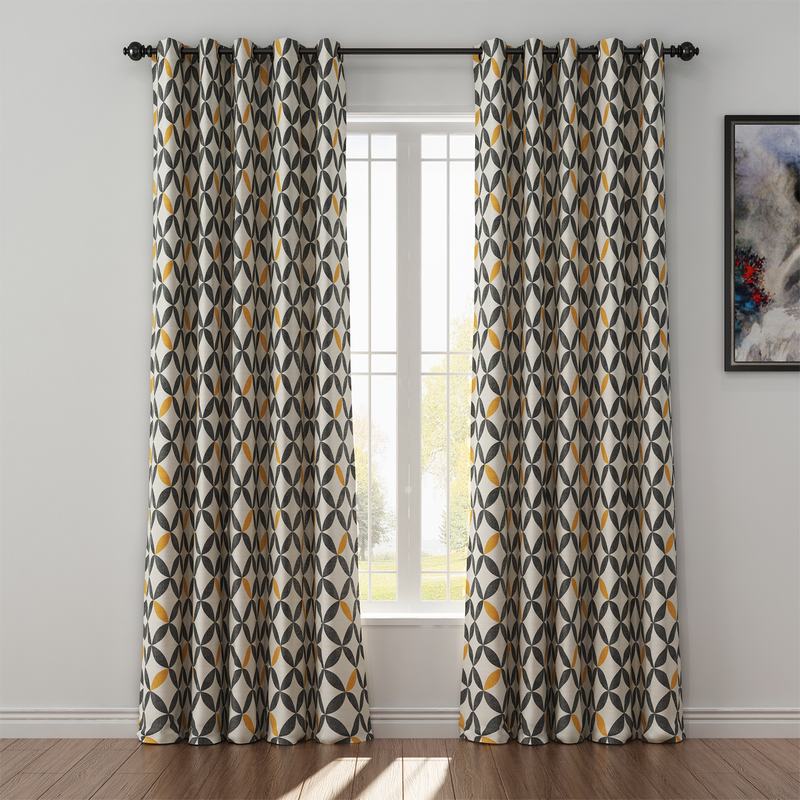 Geometric Print Polyester Linen Curtain Drapery SABRINA