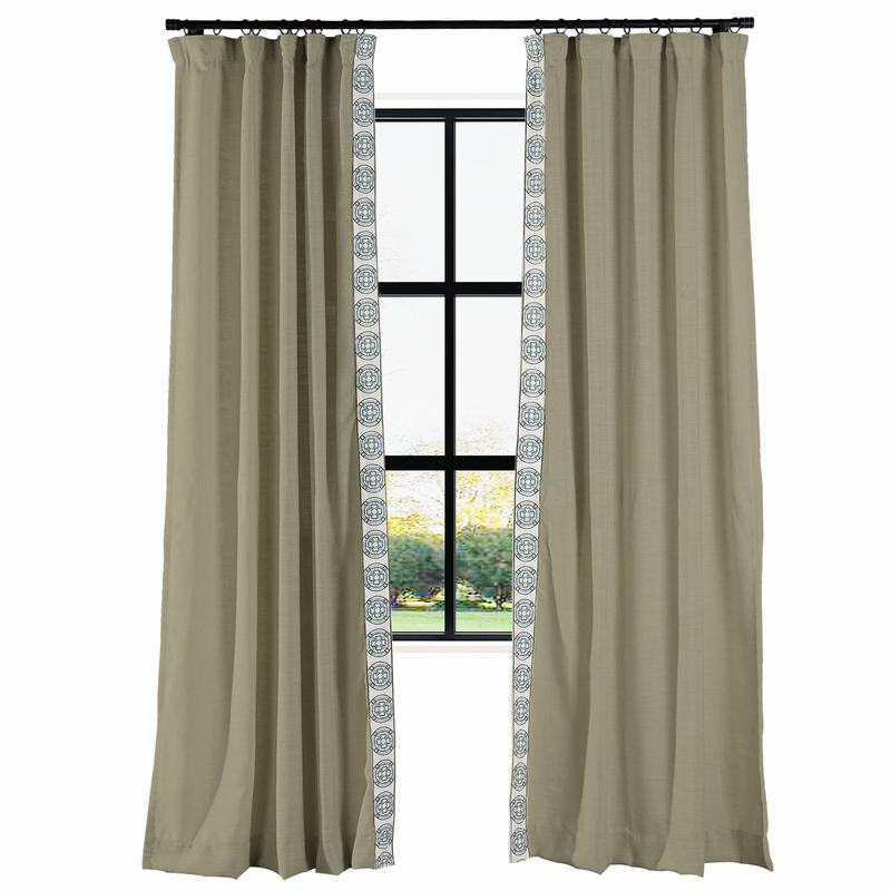 AMARA Polyester Linen Curtain Drapery With Decorative Trim Custom Sold Per Pair