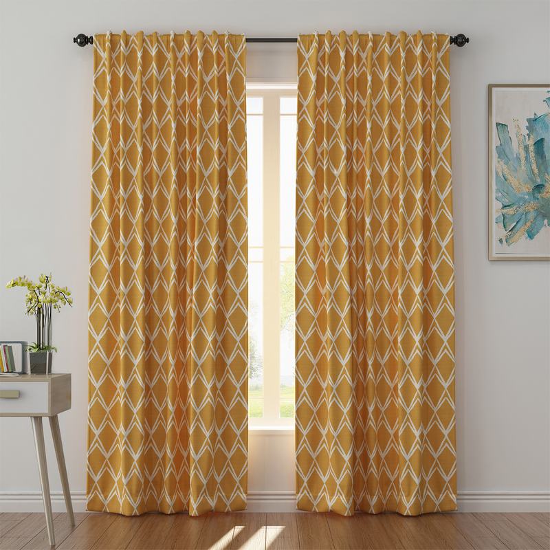 Geometric Print Polyester Linen Curtain Drapery JULIAN