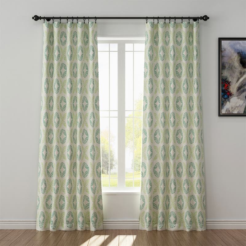 Nature Print Polyester Linen Curtain Drapery TUSCANY
