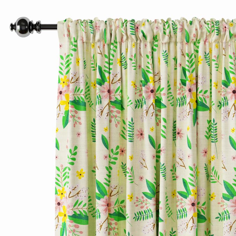 Nature Print Polyester Linen Curtain Drapery WIZARD