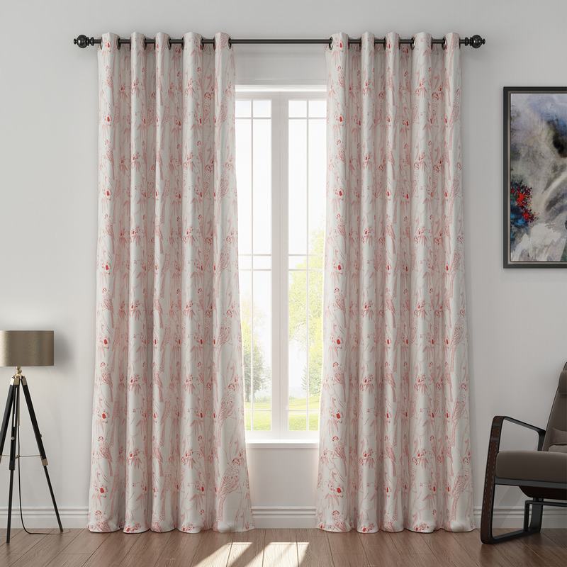 Aquarelle Print Polyester Linen Curtain Drapery with Privacy Blackout Thermal Lining BERT