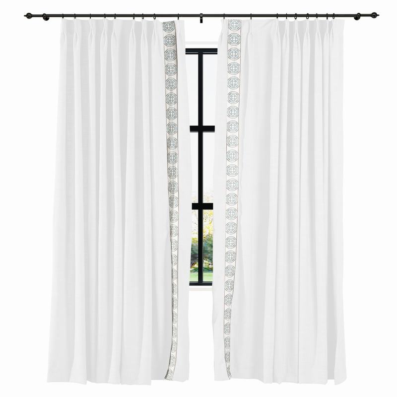 AMARA Polyester Linen Curtain Drapery With Decorative Trim Custom Sold Per Pair