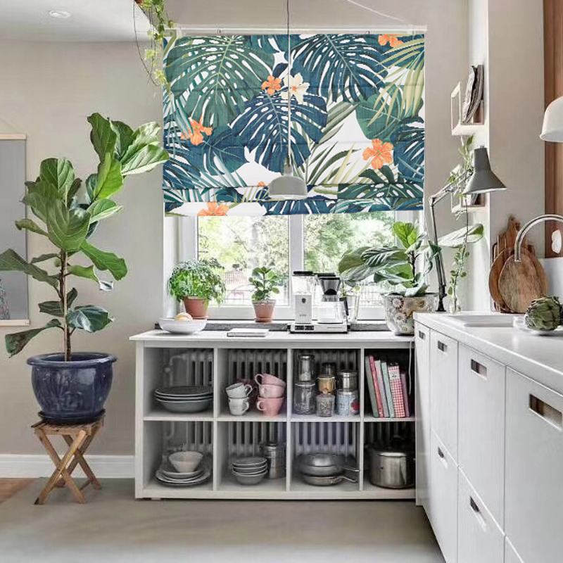 Print Polyester Cotton Roman Shade In Navy