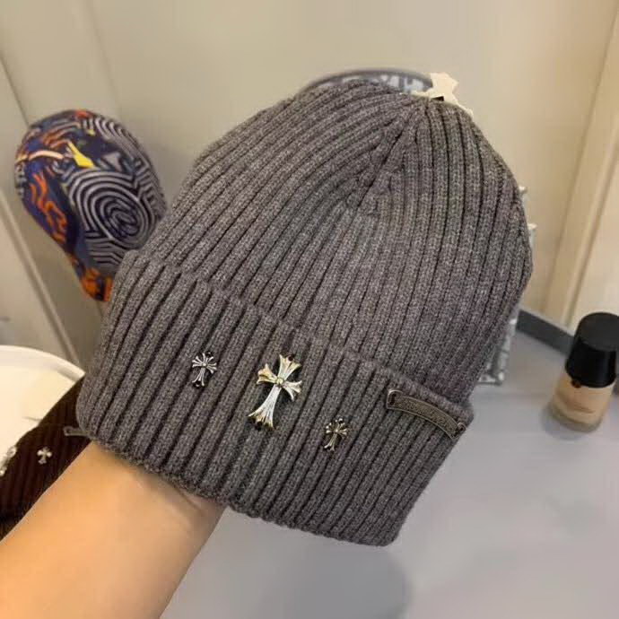 20冬季最新专柜款-ChromeHearts网红时尚博主推荐款皮标针织毛线帽，手感超柔软舒适的针织线帽，弹性极佳！时尚街头风，黑白时尚百搭色！