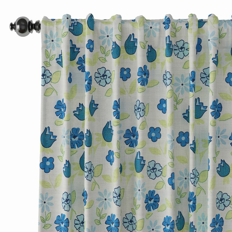Floral Print Polyester Linen Curtain Drapery CACTUS