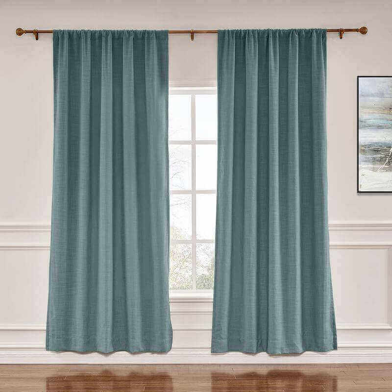 CUSTOM Liz Blue Grey Polyester Linen Window Curtain Drapery with Lined