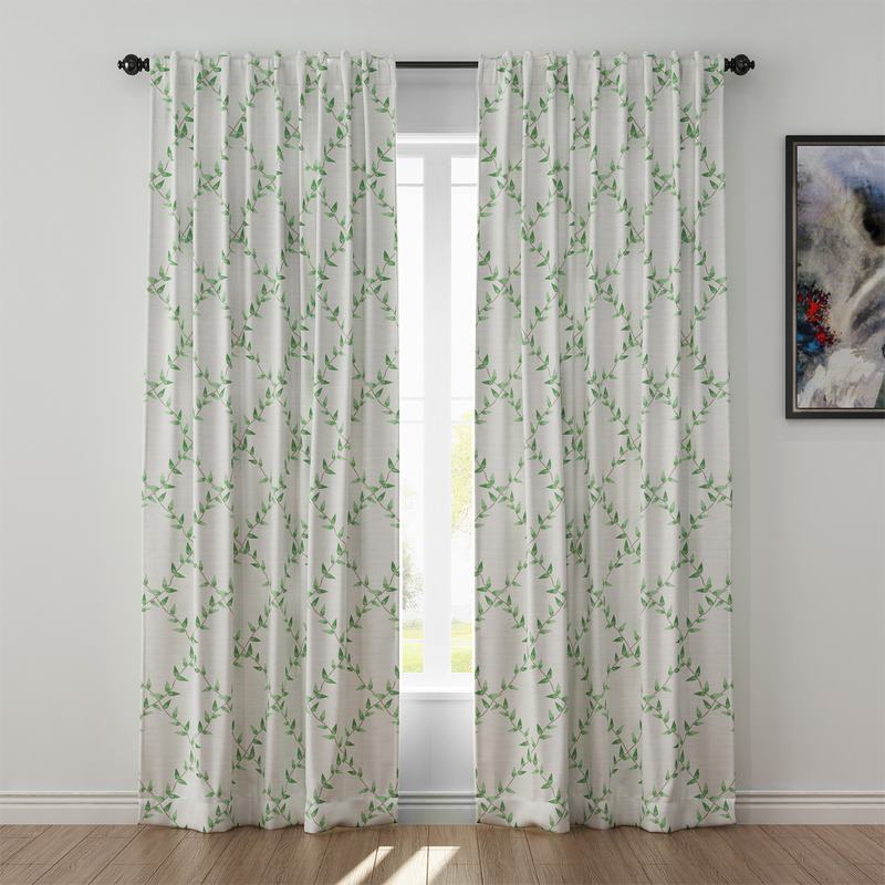 Nature Print Polyester Linen Curtain Drapery GARDEN
