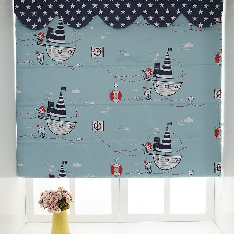 Cartoon Print Polyester Roman Shade In Blue