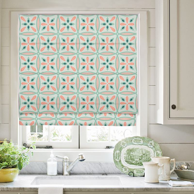 ADELINE Geometric Print Polyester Linen Roman Shade
