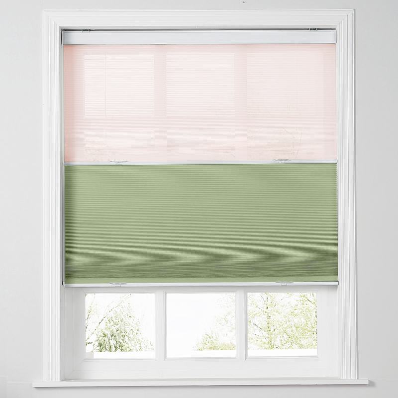 RAVEN Cordless Blackout TriShades Day/Night Honeycomb Shade with White Backing Pink Sheer