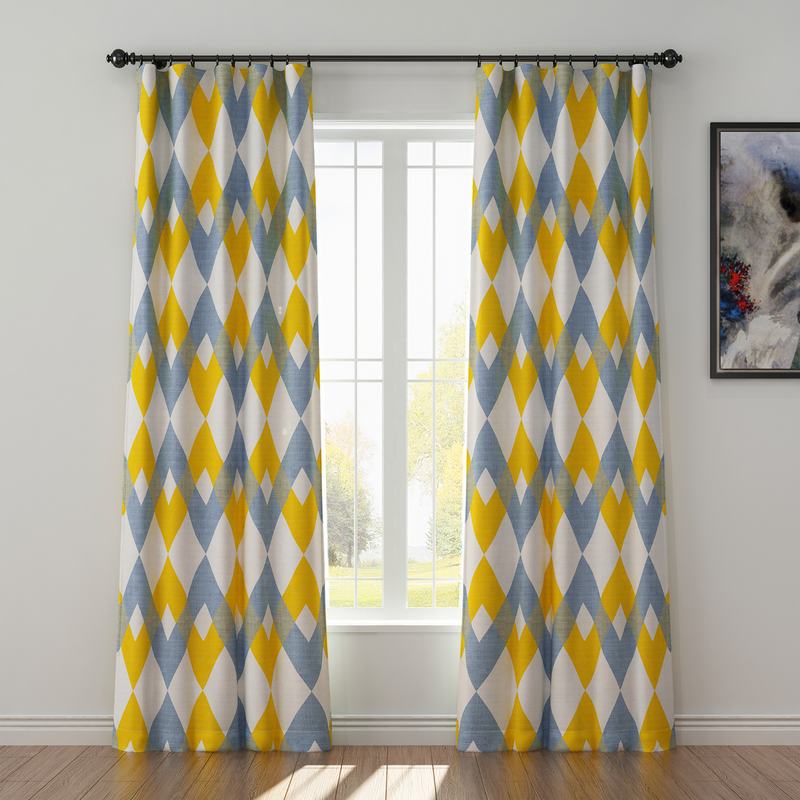 Geometric Print Polyester Linen Curtain Drapery FOX