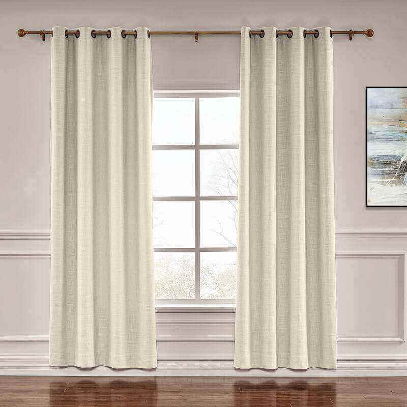 CUSTOM Liz Sand Beige Polyester Linen Window Curtain Drapery with Lined