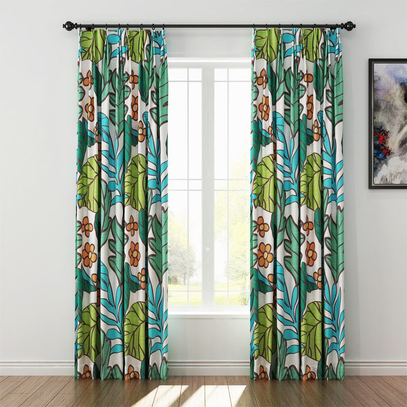 Nature Print Polyester Linen Curtain Drapery WACHUA
