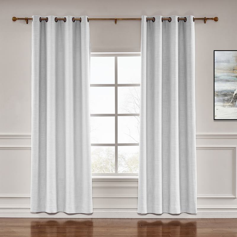 CUSTOM Liz Beige White Polyester Linen Window Curtain Drapery with Lined