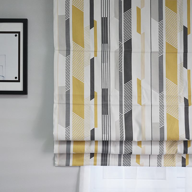 Print Polyester Cotton Roman Shade In Yellow