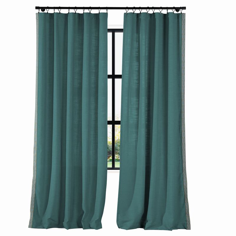 AMARA Polyester Linen Curtain Drapery With Decorative Trim Custom Sold Per Pair