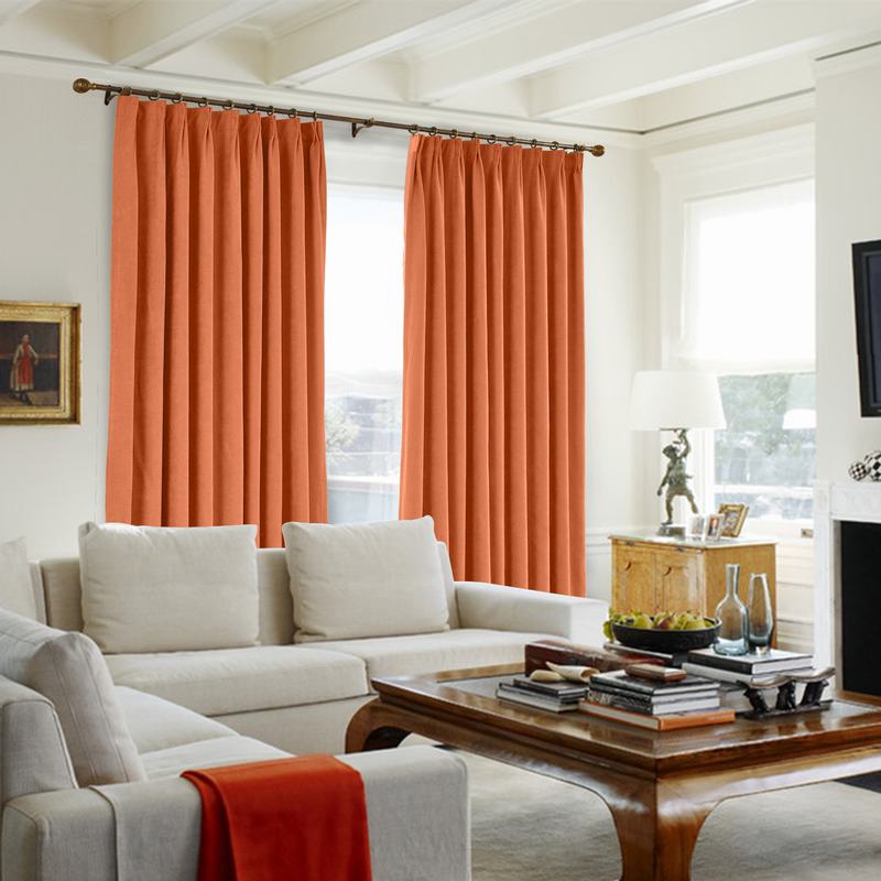 CUSTOM Kante Burnt Orange Polyester Cotton Drapery With Lining Curtains