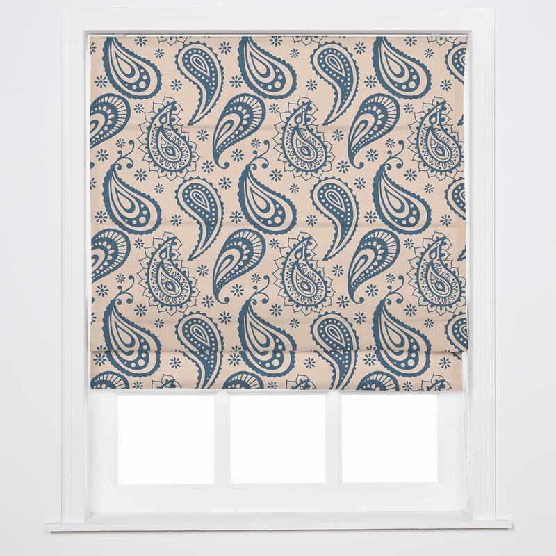 AMBER Paisley Print Polyester Linen Roman Shade