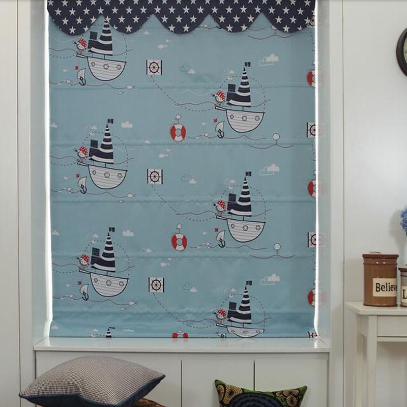 Cartoon Print Polyester Roman Shade In Blue