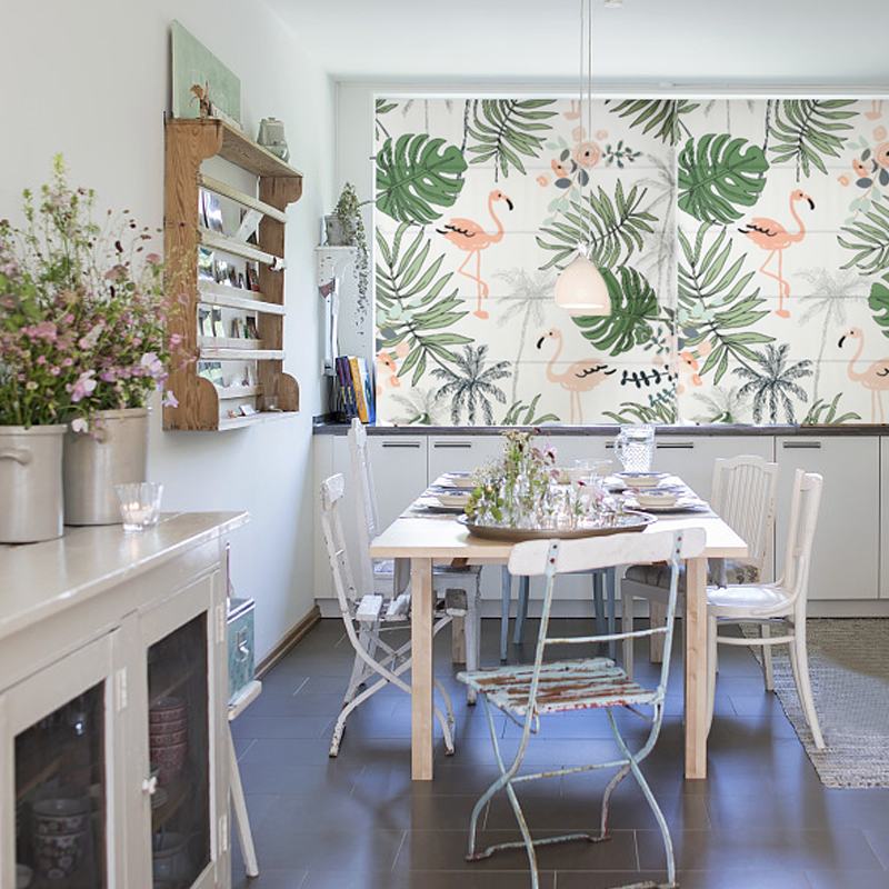 Print Polyester Roman Shade In Green