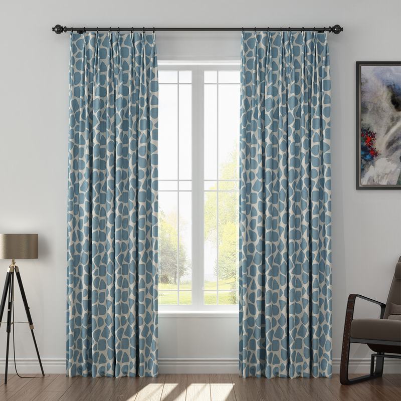 Abstract Print Polyester Linen Curtain Drapery with Privacy Blackout Thermal Lining CARL