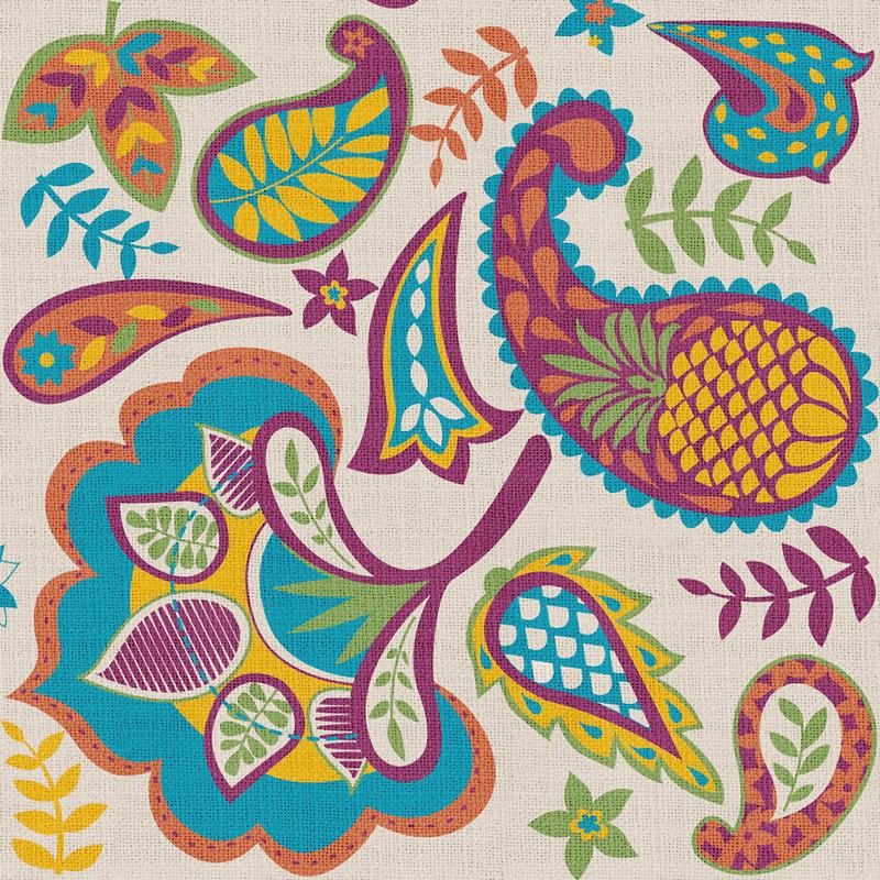 Paisley Print Polyester Linen Curtain Drapery with Privacy Blackout Thermal Lining ABBY