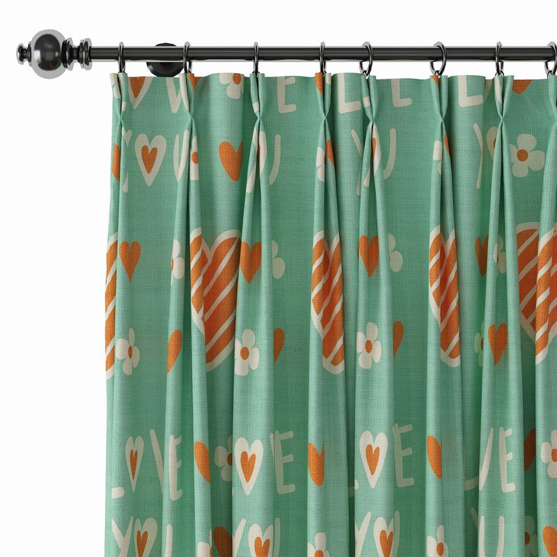 Love Print Polyester Linen Curtain Drapery with Privacy Blackout Thermal Lining CASPAR