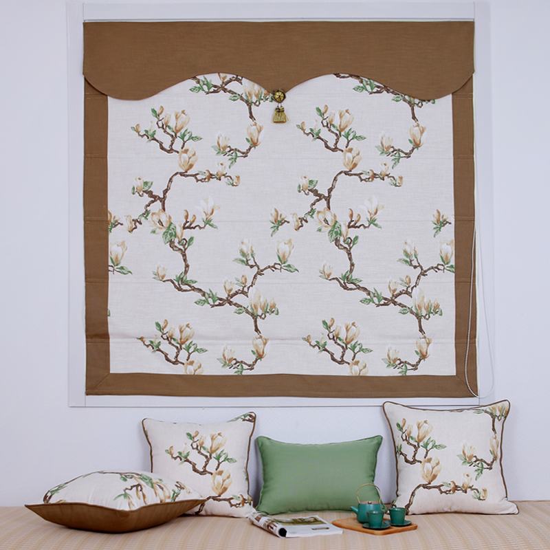 Print Cotton Linen Roman Shade In Brown