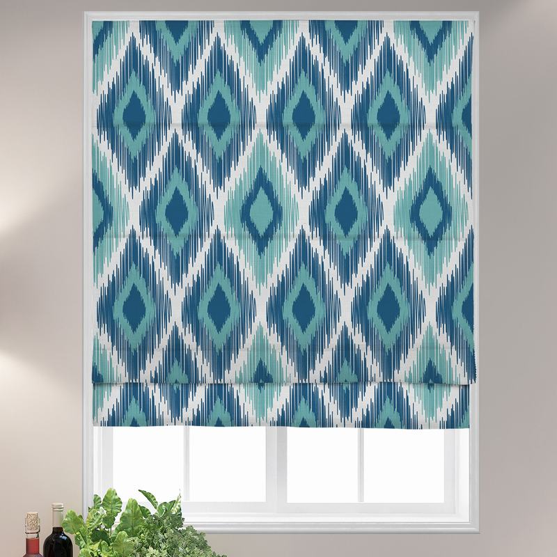 KATE Geometic Print Polyester Linen Room Darkening Roman Shade