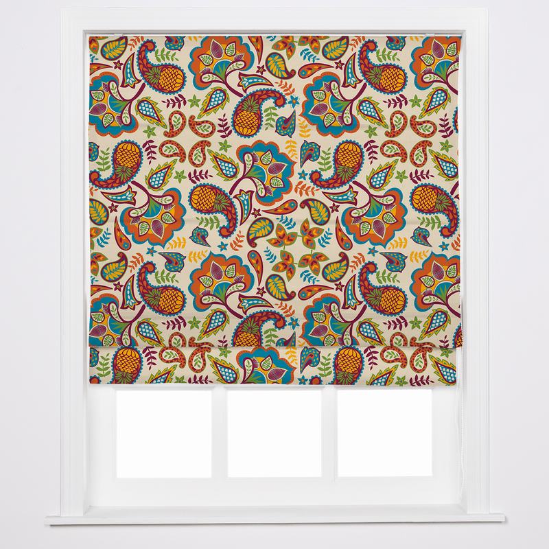 ABBY Paisley Print Polyester Linen Roman Shade