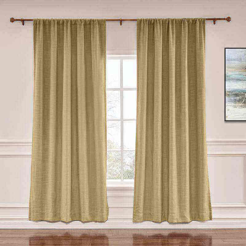 CUSTOM Liz Khaki Yellow Polyester Linen Window Curtain Drapery with Lined