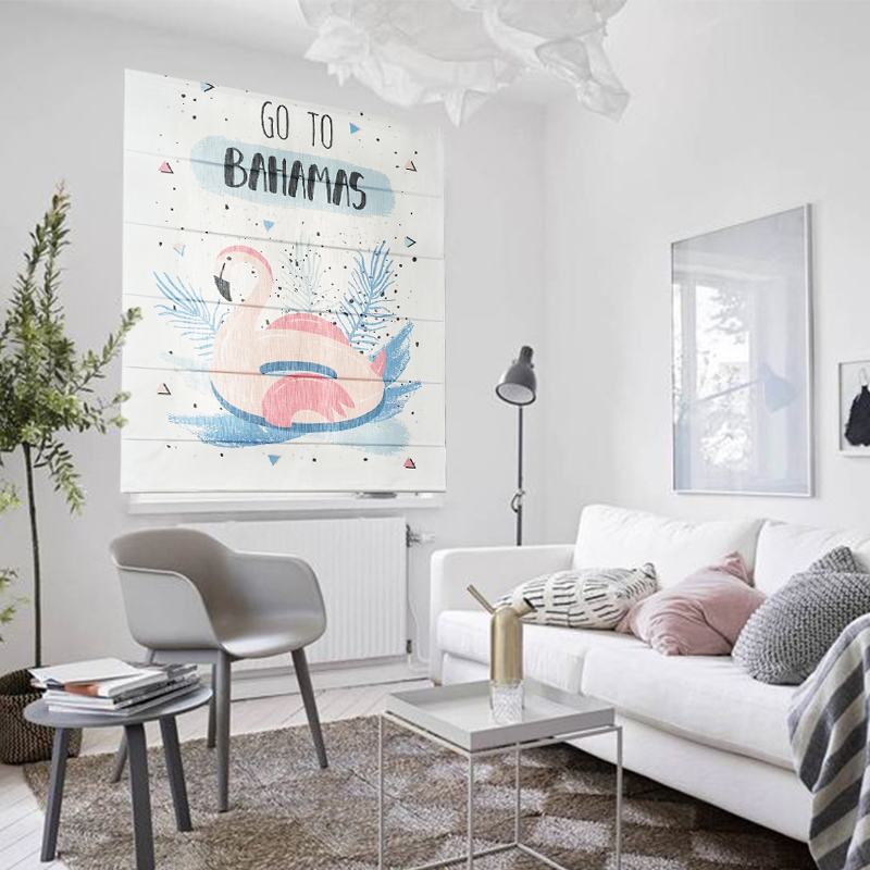 Print Polyester Roman Shade In Blue