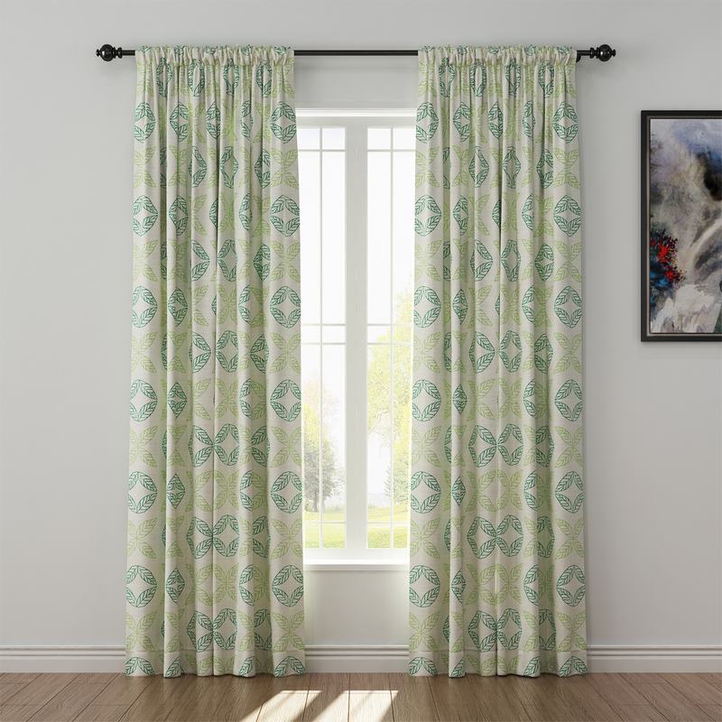 Nature Print Polyester Linen Curtain Drapery TUSCANY